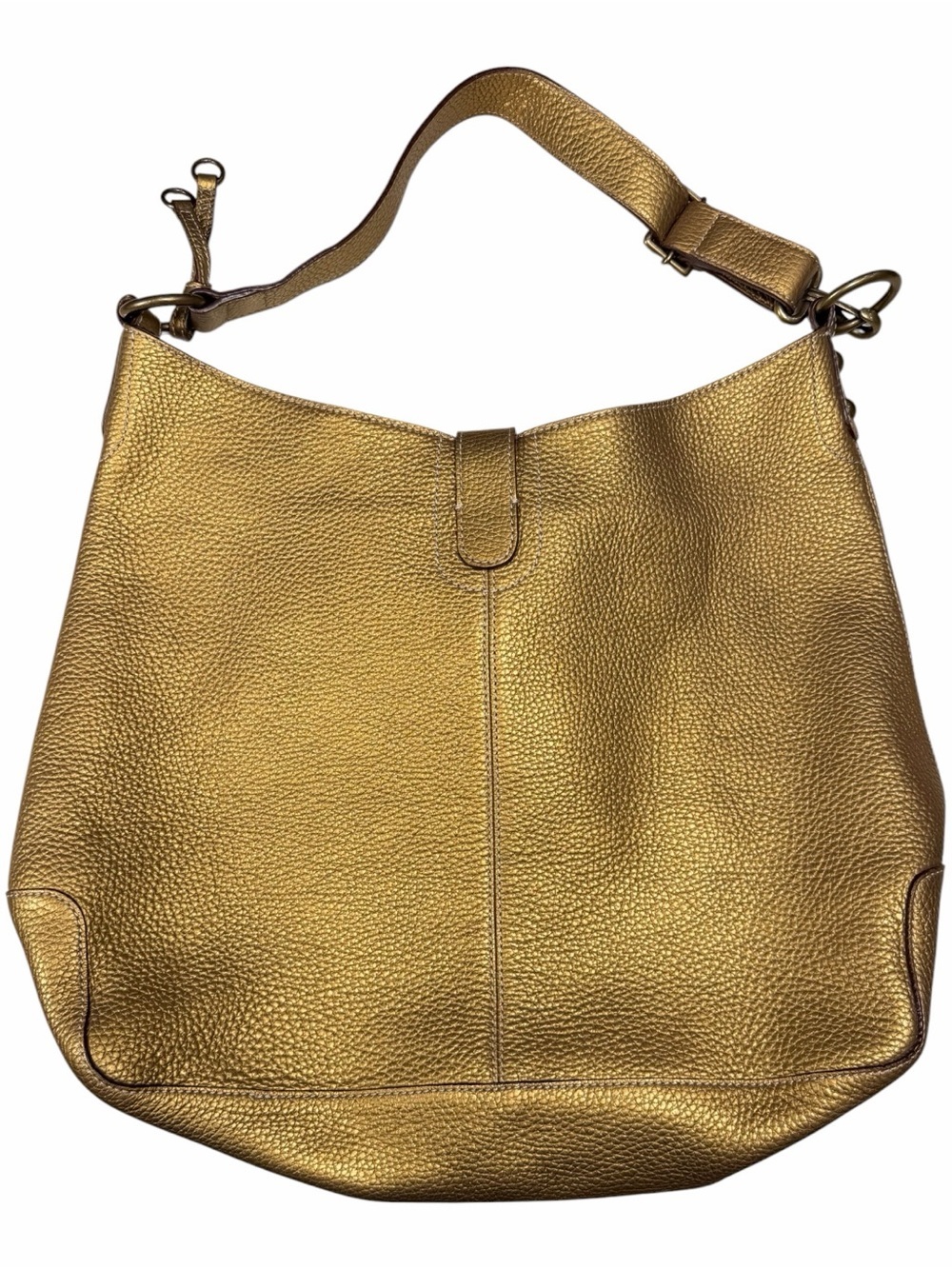 Gold Leather Hobo Shoulder Bag With Brass Accents - Picture 3 of 7